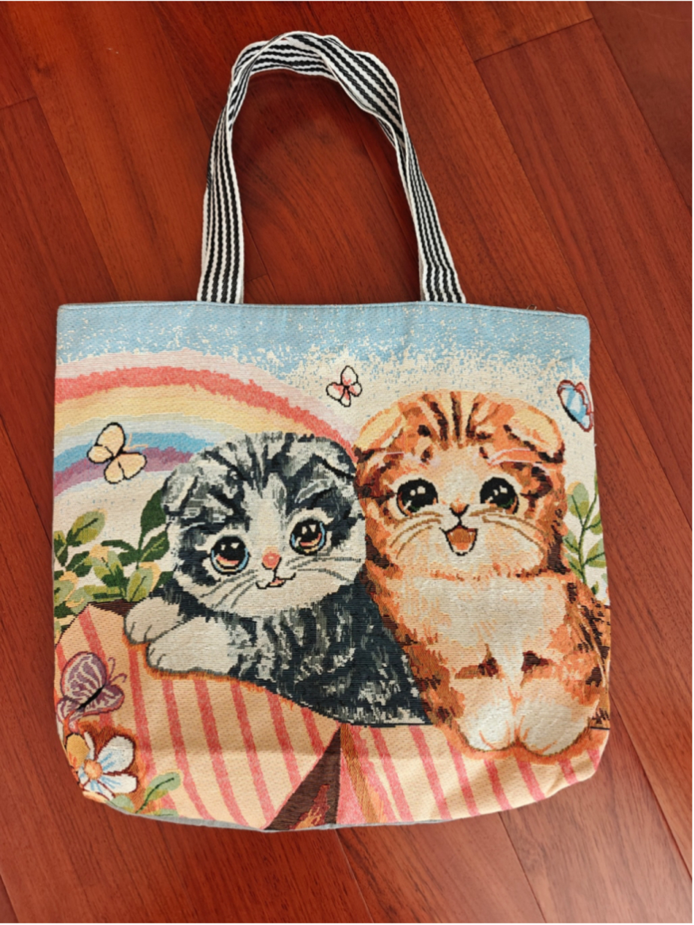 Women's Cat Print Tote Bag One Size Blue Orange